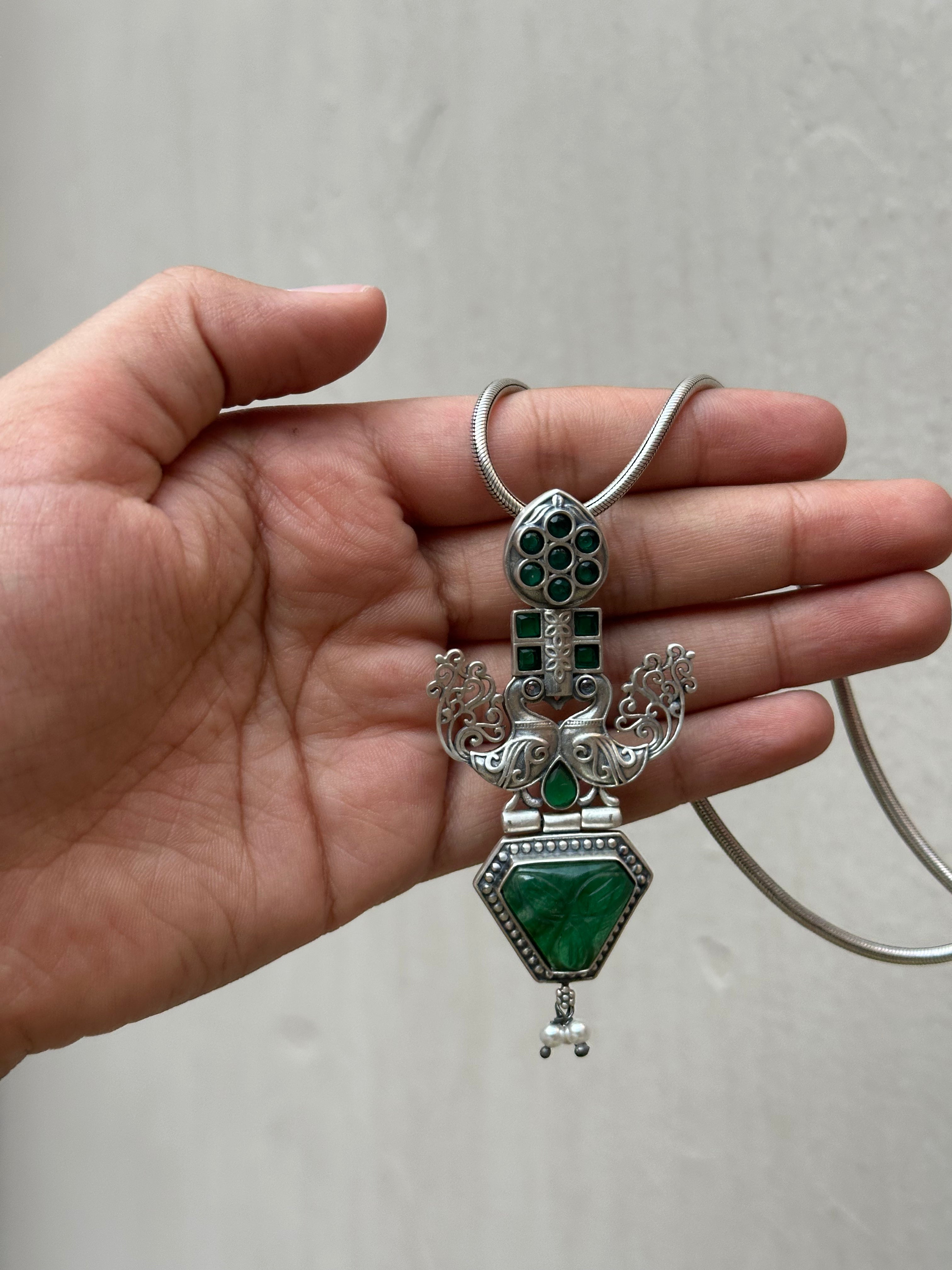 Intricately Crafted Silver Oxidised Pendant & Chain